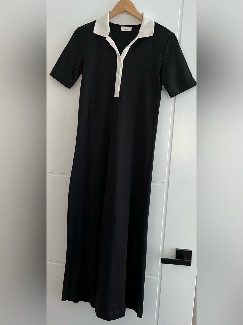 AYR Black Midi Polo Dress with White Collar
